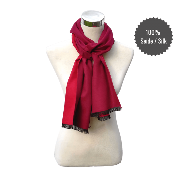 Scarf Shawl Silk Flannel Jacquard Red Bordeaux